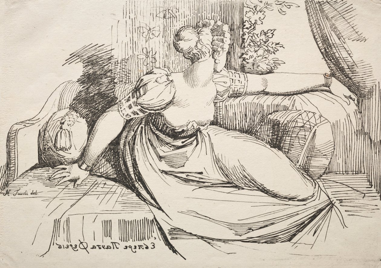 Prøver av polyautografi: Kvinne på en sofa. av Johann Heinrich Füssli