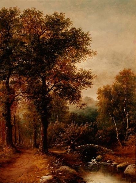 En fisker ved en skogsstrøm av Henry Harris