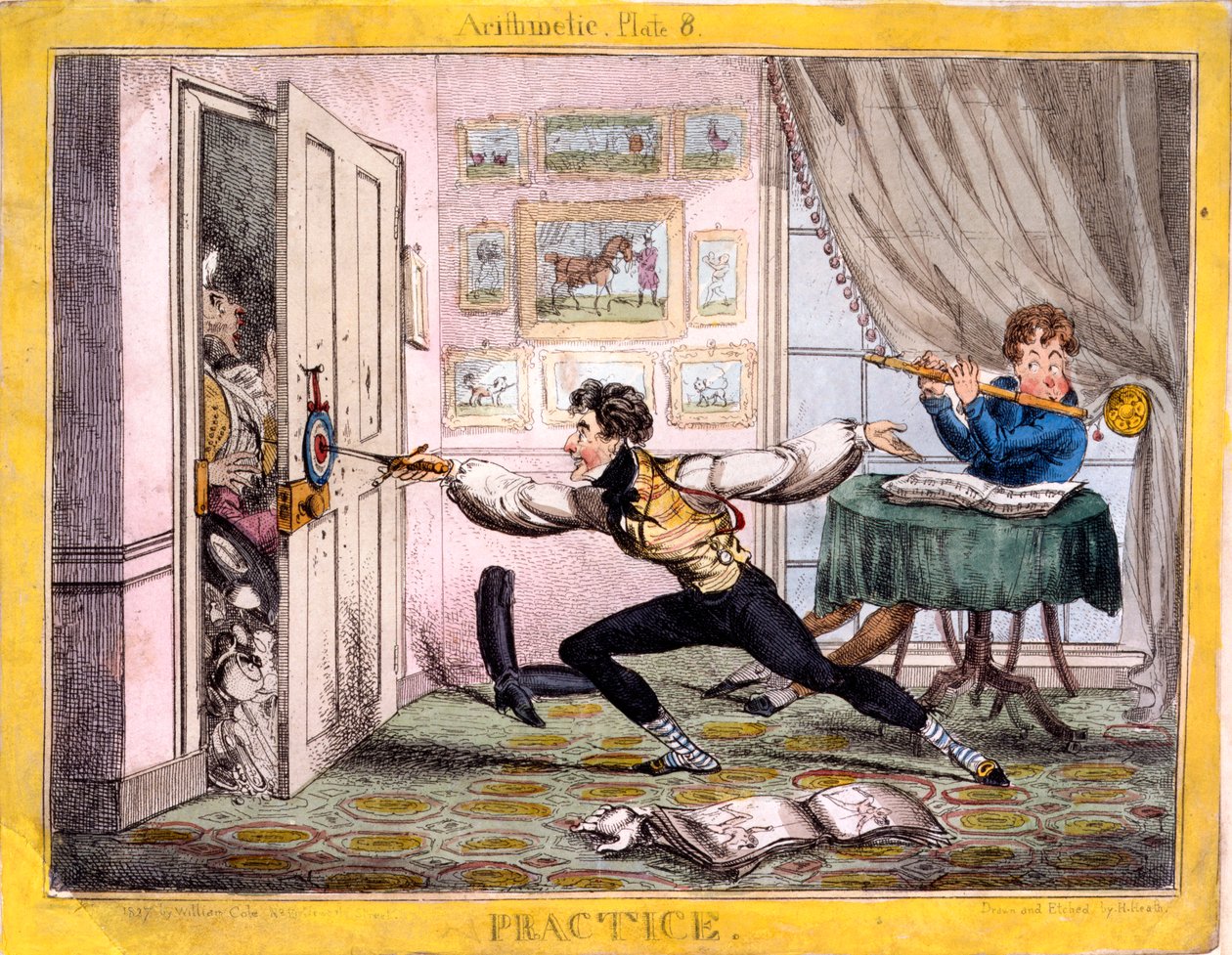 Praksis, 1827 (håndfarget etsning) av Henry Heath