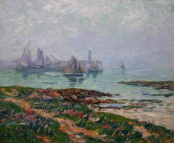 Kystscene med fiskebåter av Henry Moret