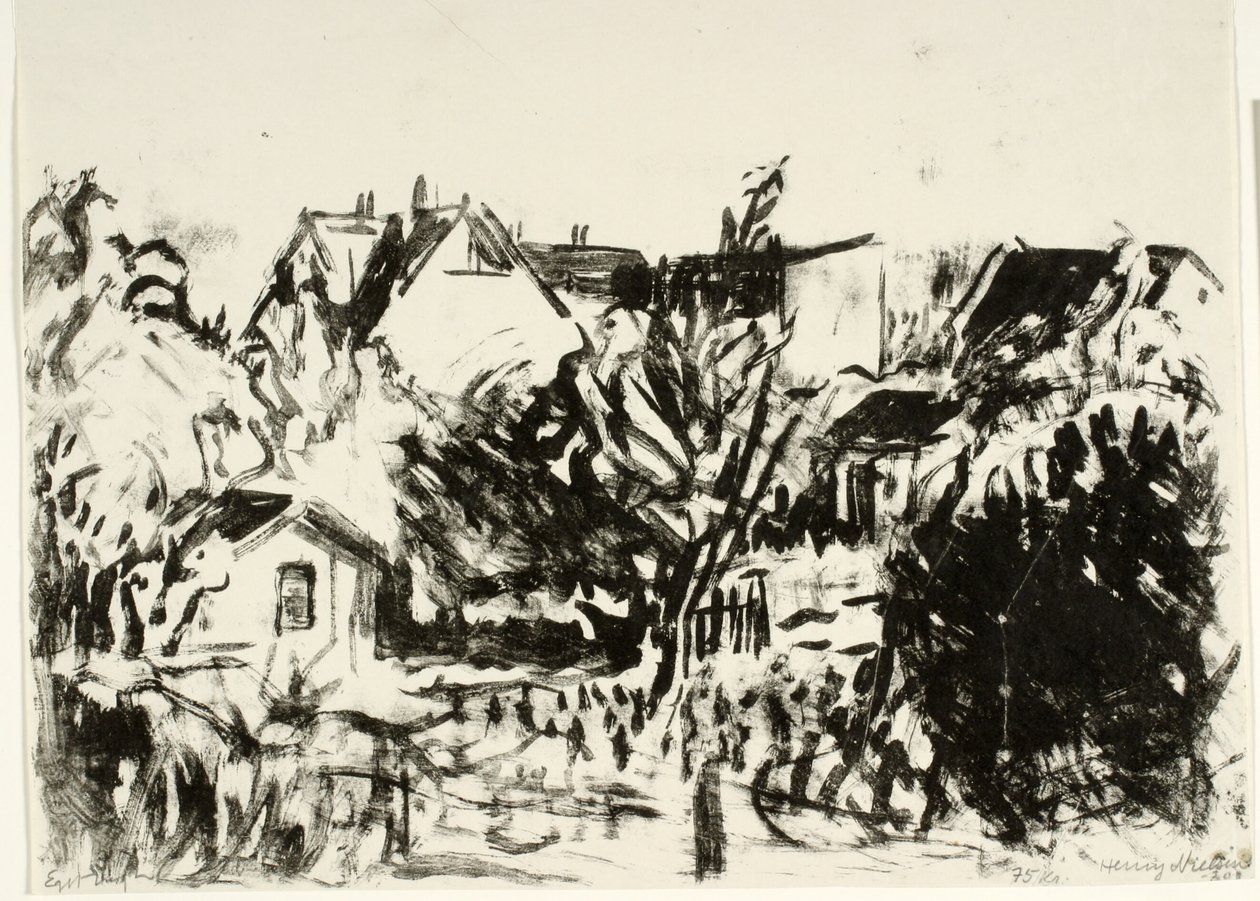 Utsikt over hager og hus av Henry Nielsen