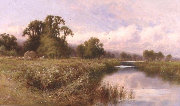 Meadow Landscape nær Marlow-on-Thames (olje på lerret) av Henry Parker