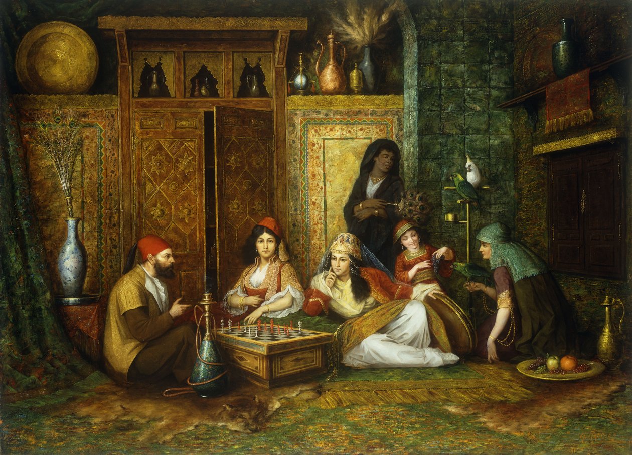 The Chess Game (olje på lerret) av Henry Raschen