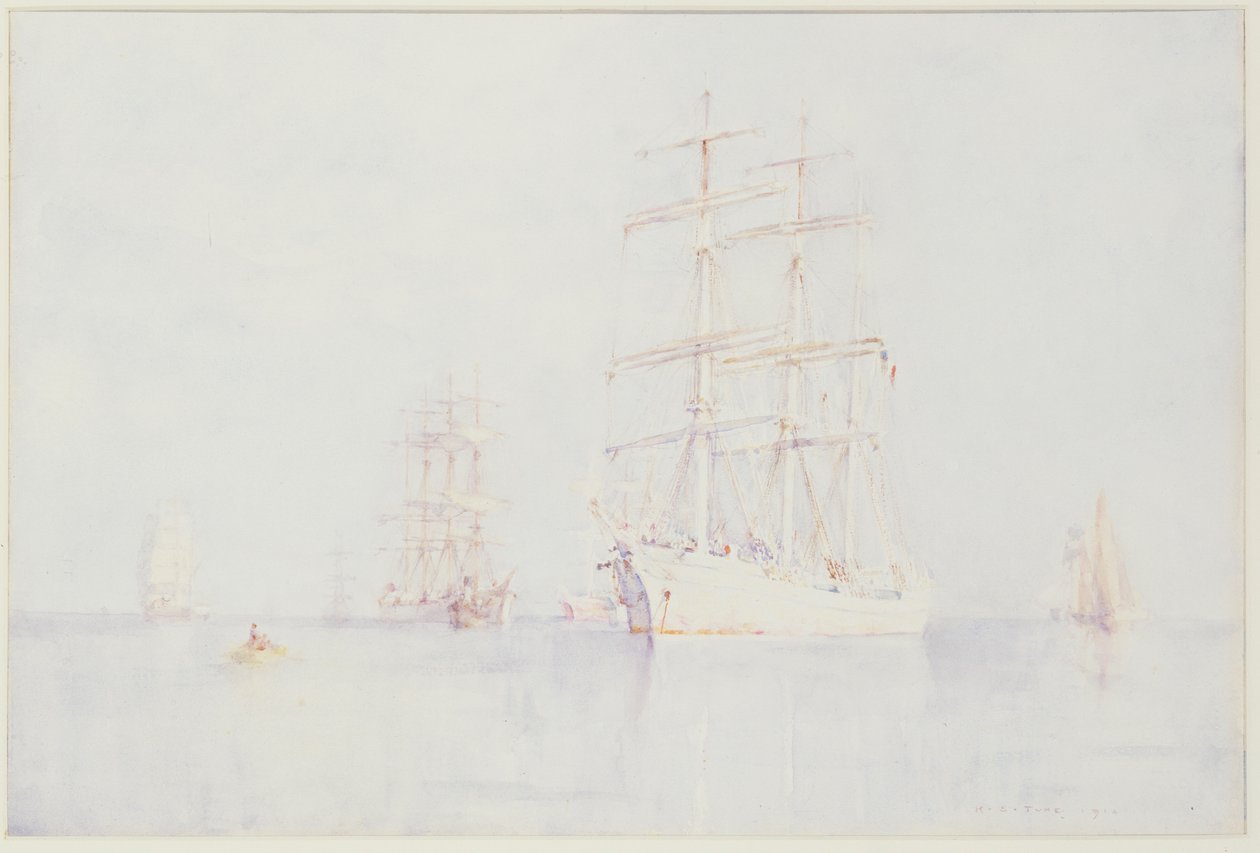 Moored Clippers, 1914 av Henry Scott Tuke
