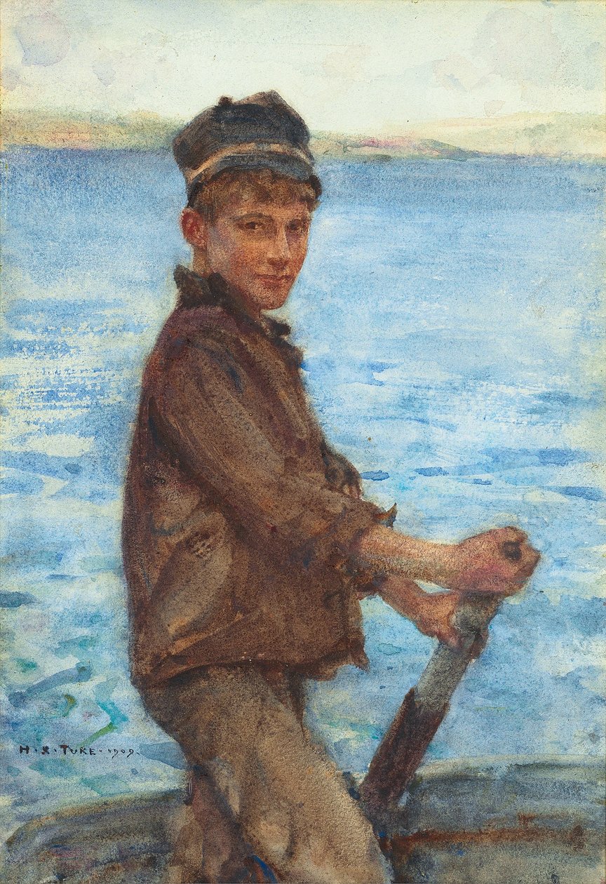 Steering the Punt, 1909 av Henry Scott Tuke