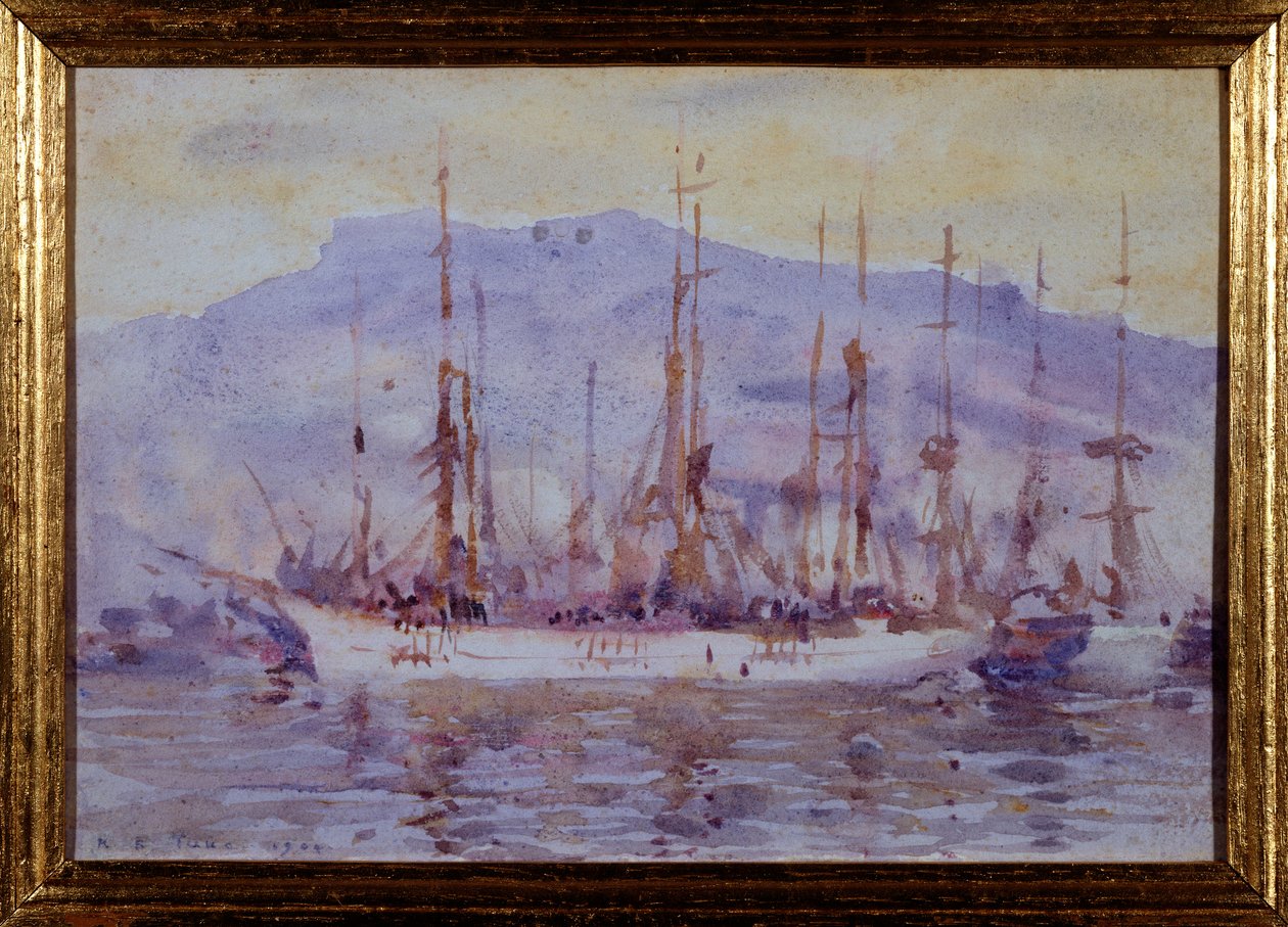 Three Masters, Falmouth, 1904 av Henry Scott Tuke