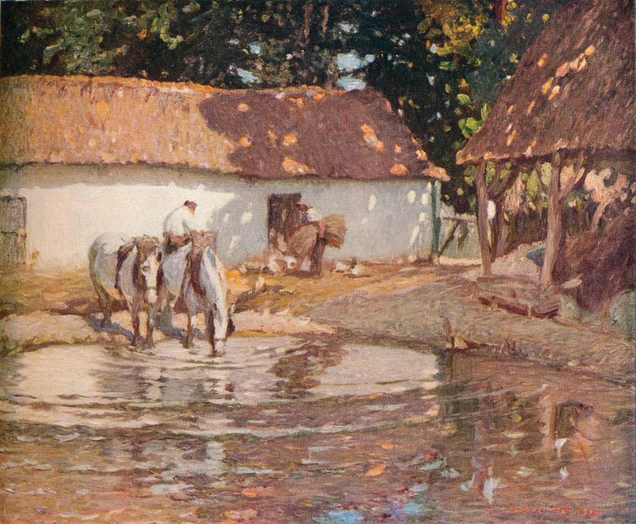 A Picardy Farmyard, c1900 av Henry Silkstone Hopwood