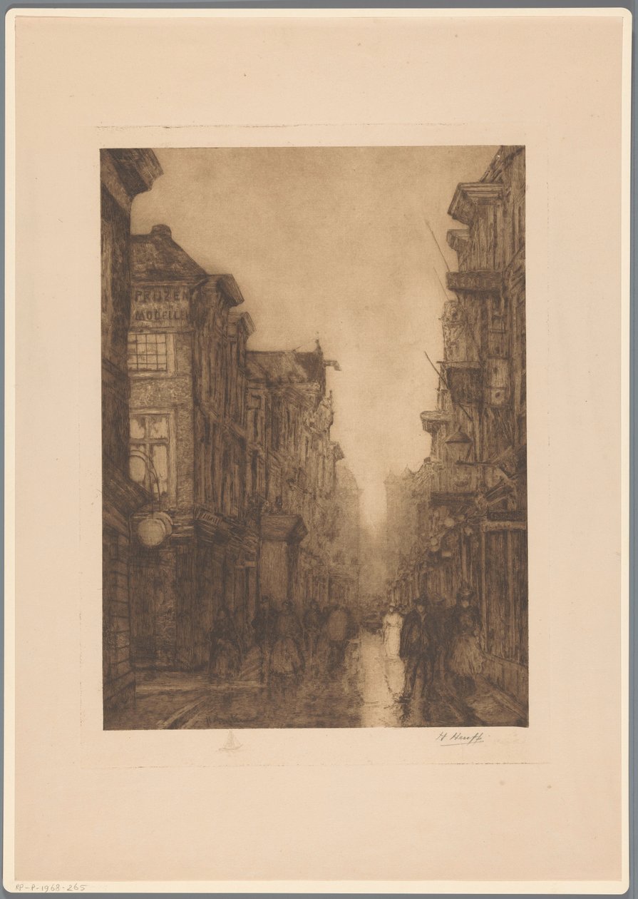 Spuistraat i Haag av Herman Heuff (signed by artist)