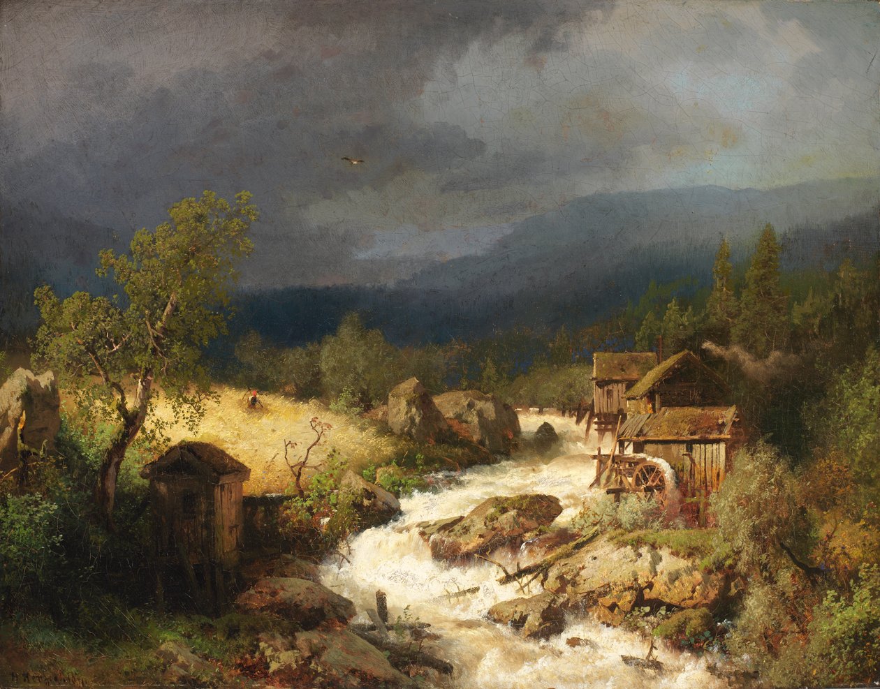 Mill on a Torrent, 1871. av Hermann Herzog