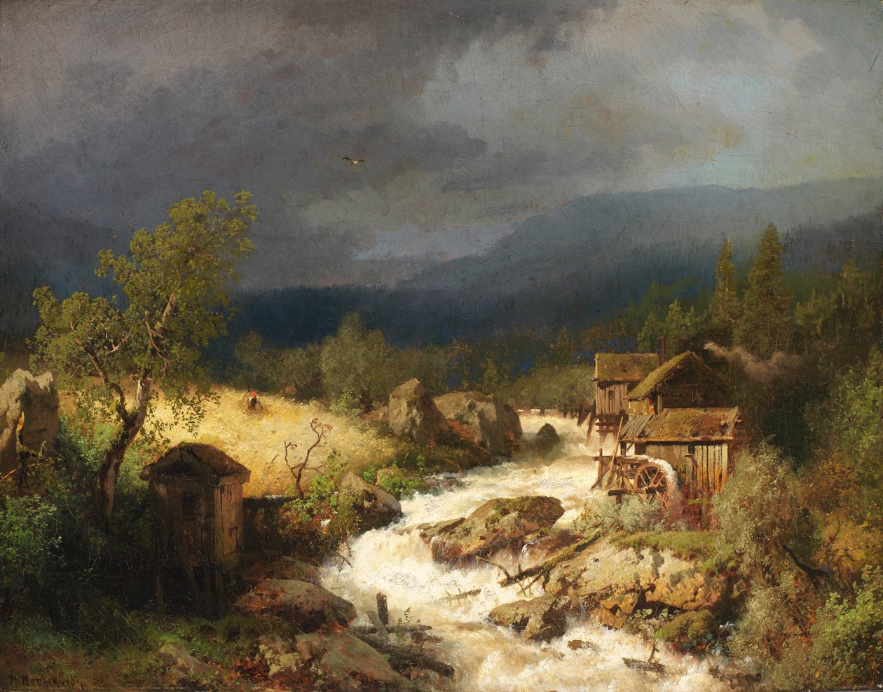 Mill on a Torrent, 1871. av Hermann Herzog