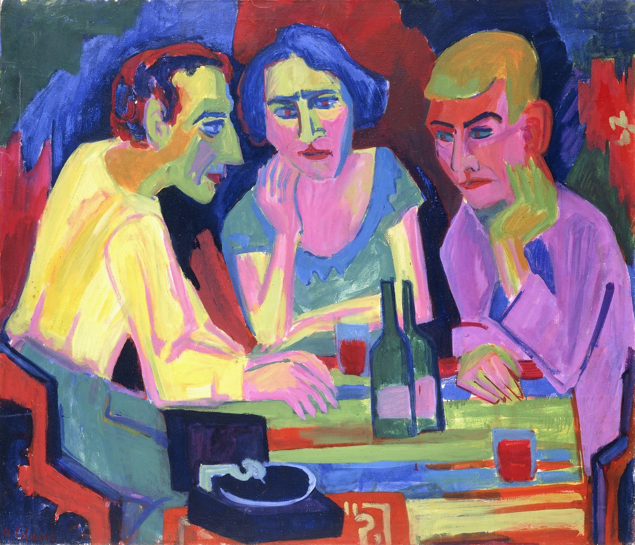 Tre personer ved et bord, 1924 av Hermann Scherer