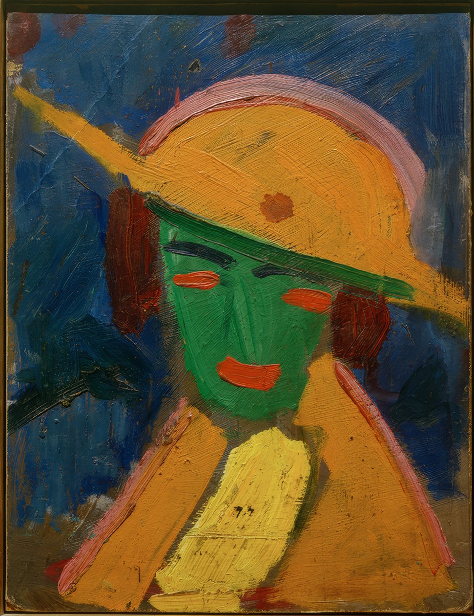 Grønn kvinne med gul hatt I. av Hermann Stenner