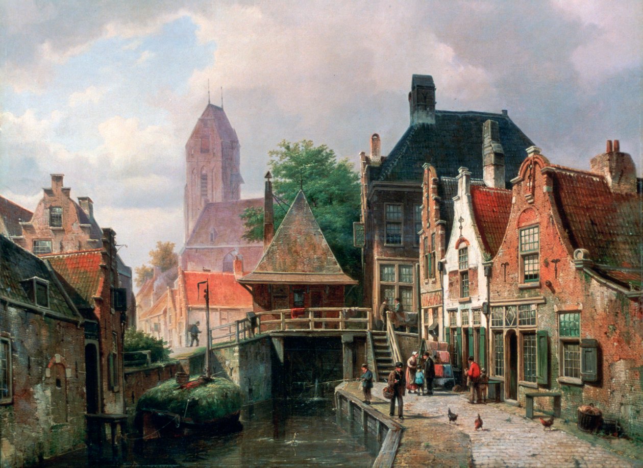 Utsikt over Oudewater, c1867 av Hermanus Koekkoek