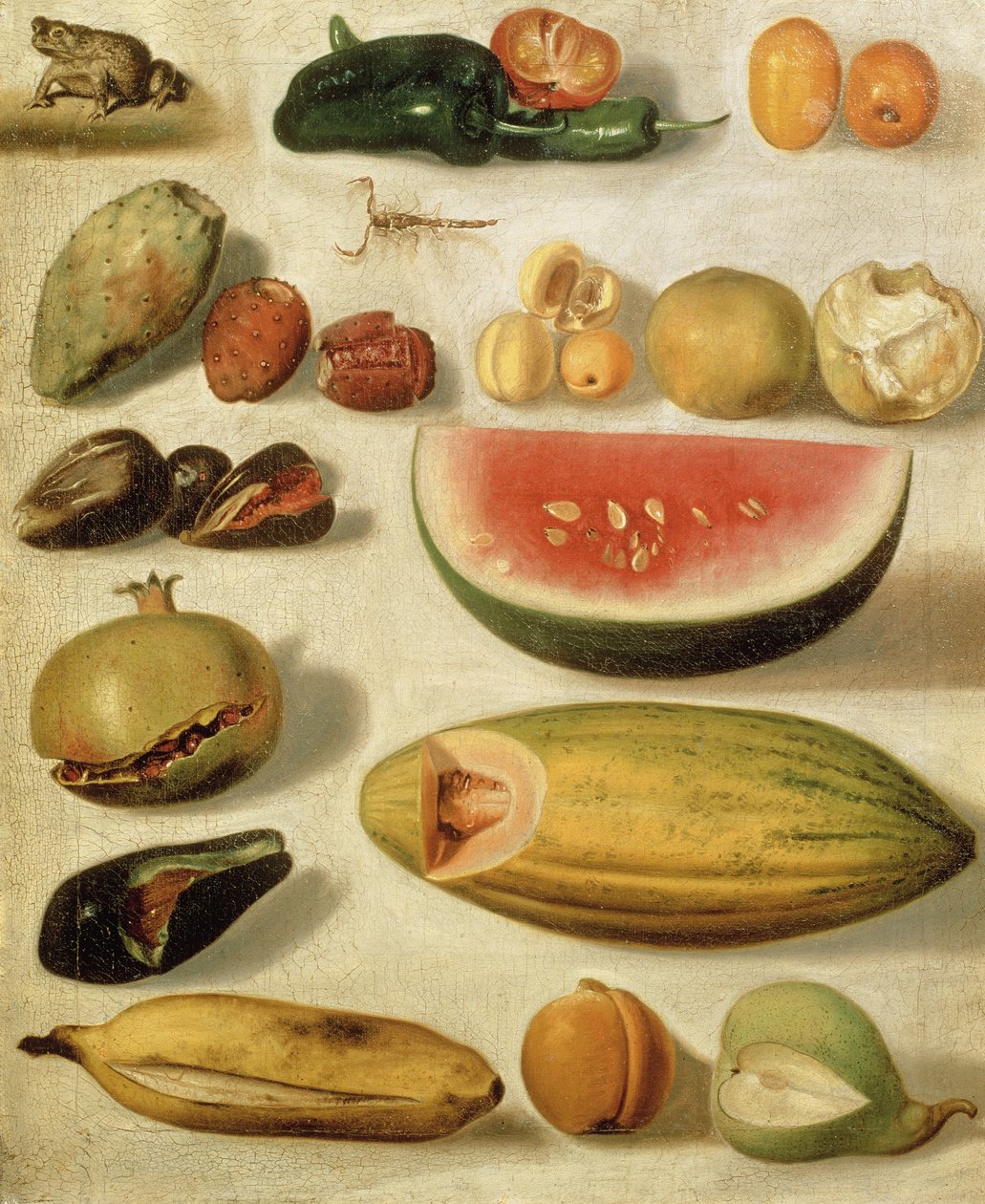 Stilleben med frukt (med skorpion og frosk) av Hermenegildo Bustos