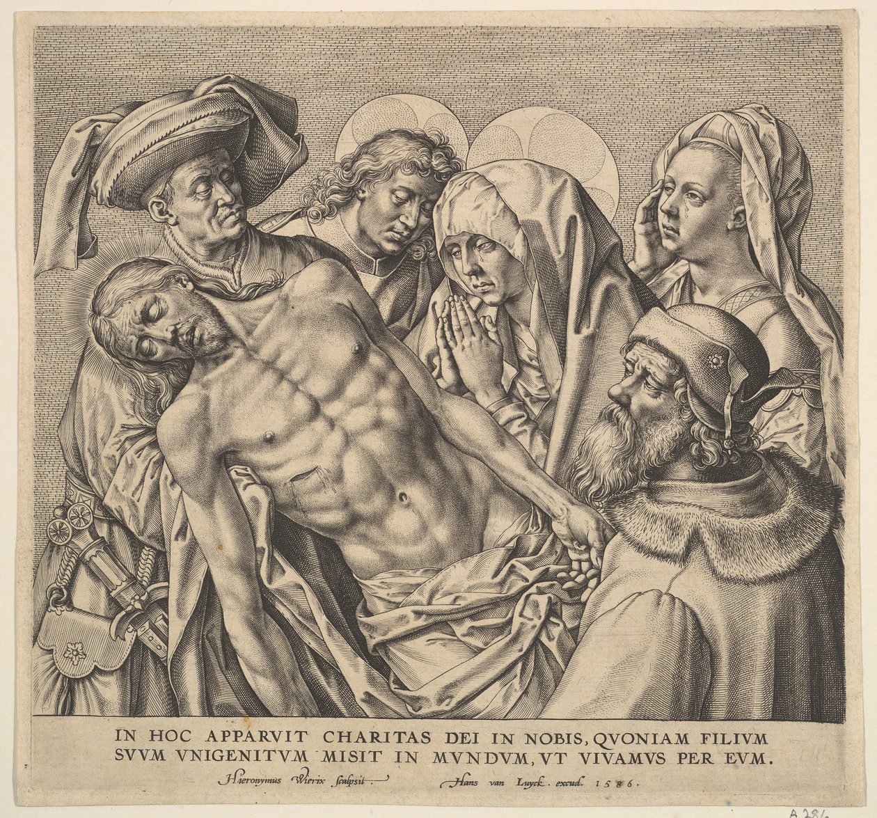 Bærer Kristi legeme, 1586. av Hieronymous Wierix