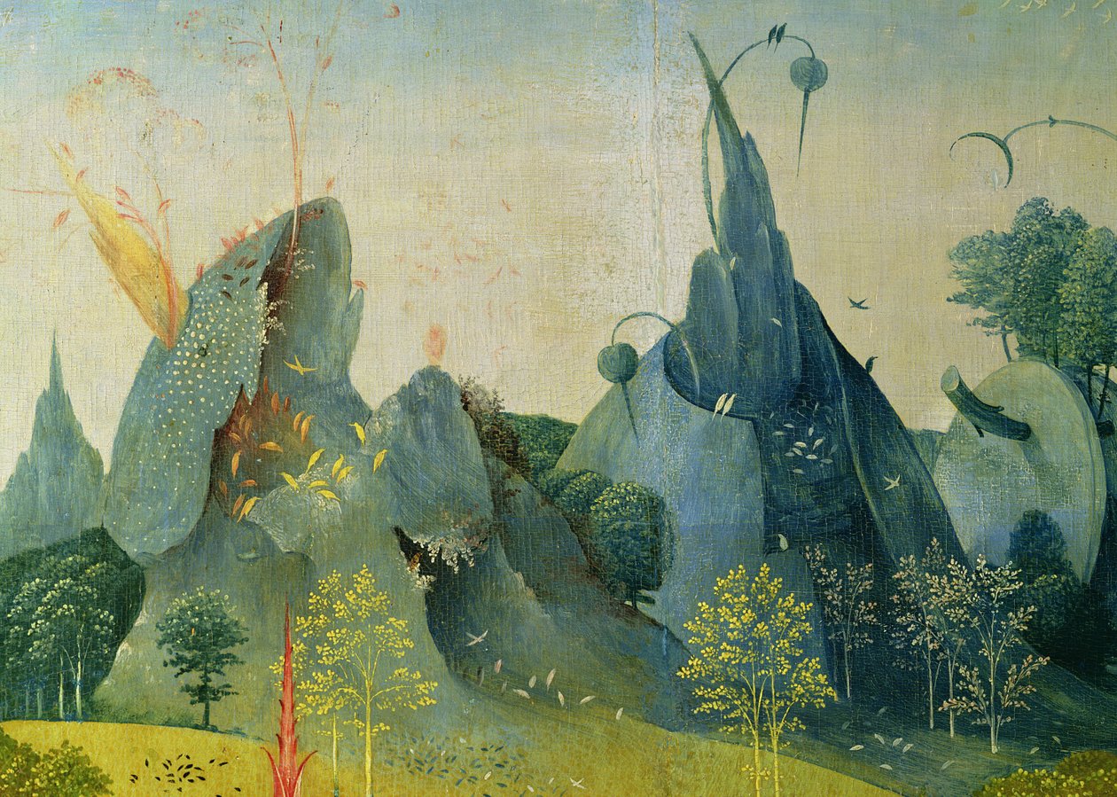 The Garden of Eden, detalj fra høyre panel av The Garden of Earthly Delights, ca. 1500 (se 37912 og 146963) av Hieronymus Bosch