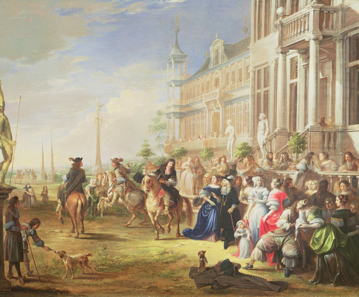 Et elegant selskap før et palass, 1668 av Hieronymus Janssens