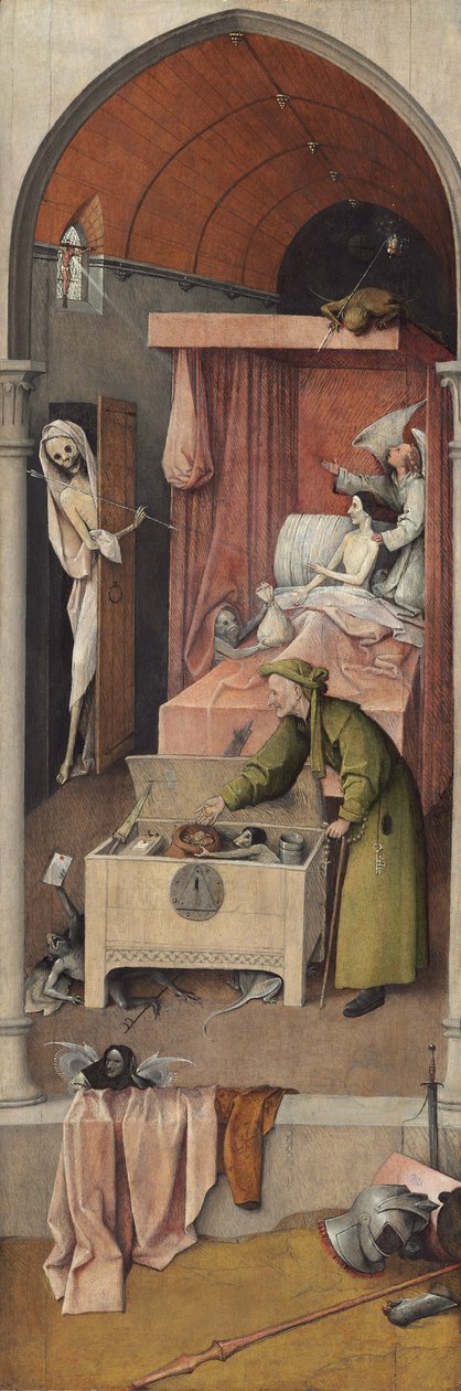 Death and Miser, ca. 1485-90 (olje på panel) av Hieronymus Bosch