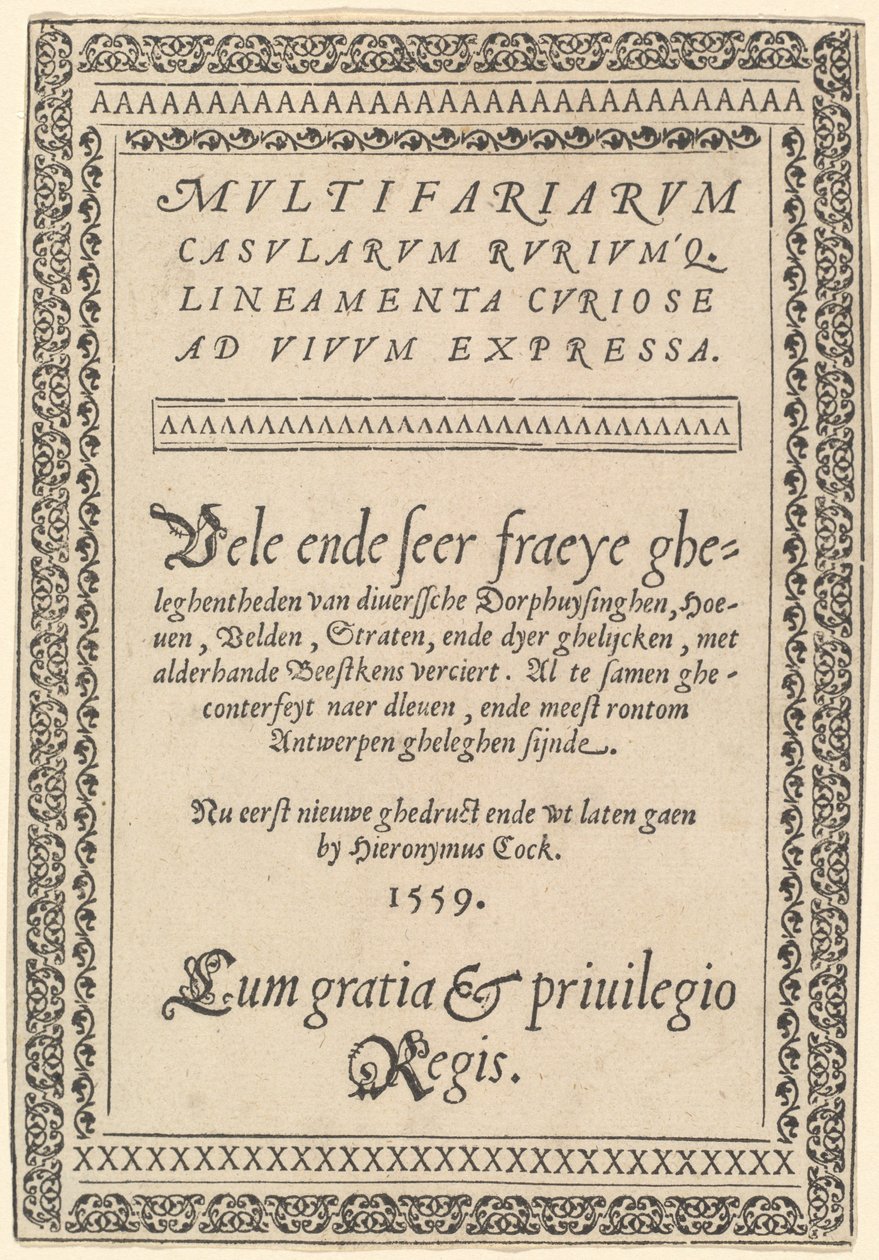 Tittelside for "Multifaria Casularum" av Hieronymus Cock