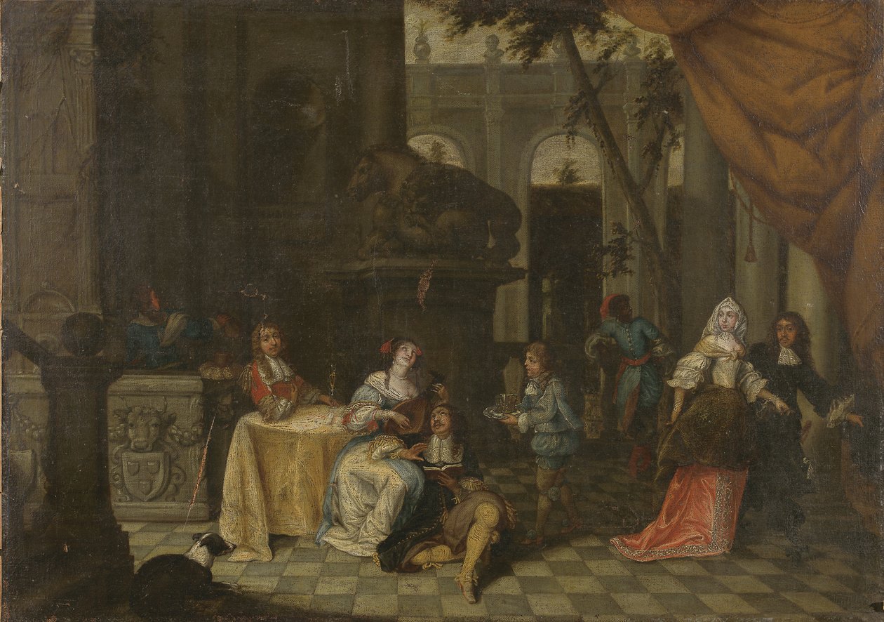 Elegant selskap på en terrasse, 1669 av Hieronymus Janssens