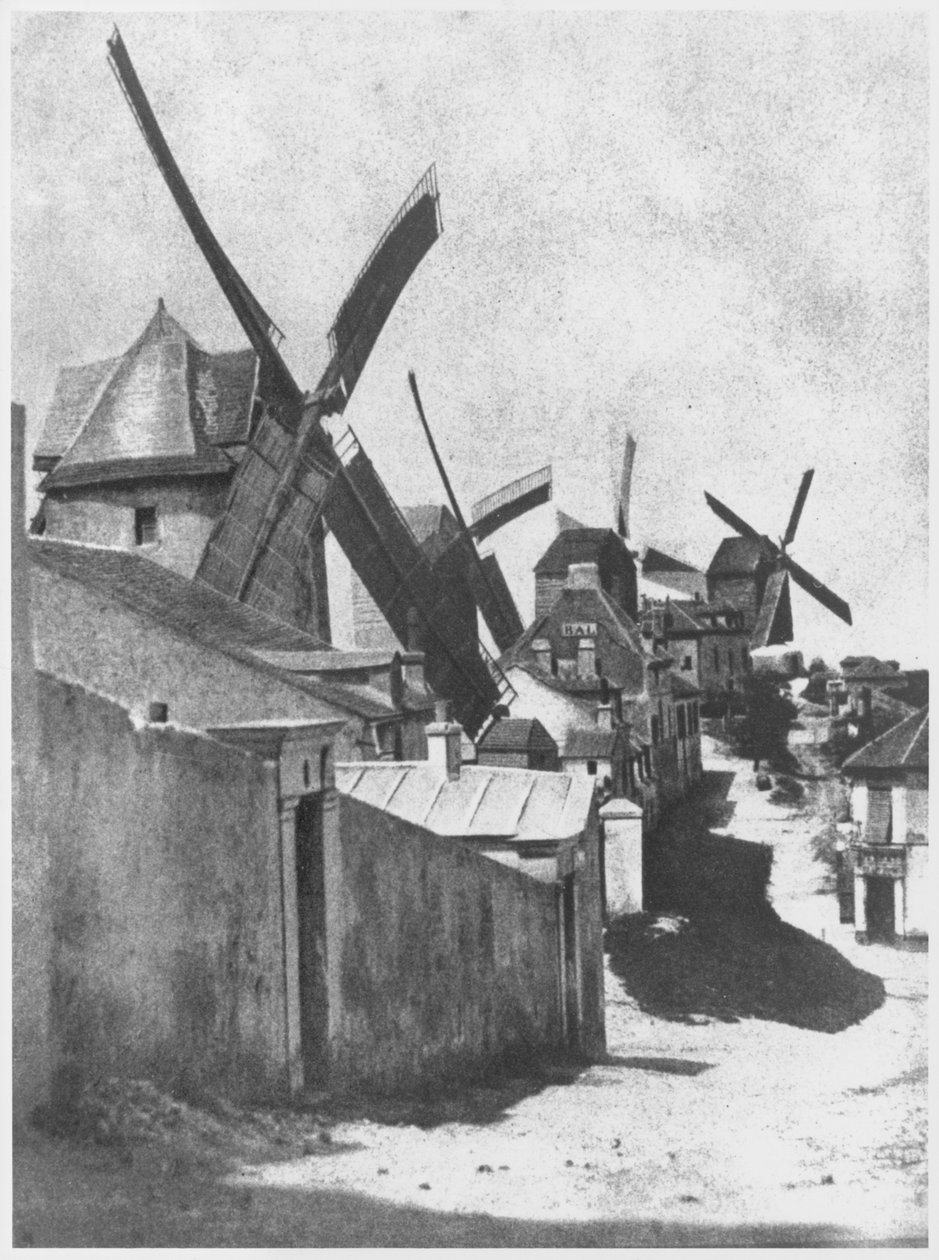 Vindmøller ved Montmartre, ca. 1870 av Hippolyte Bayard