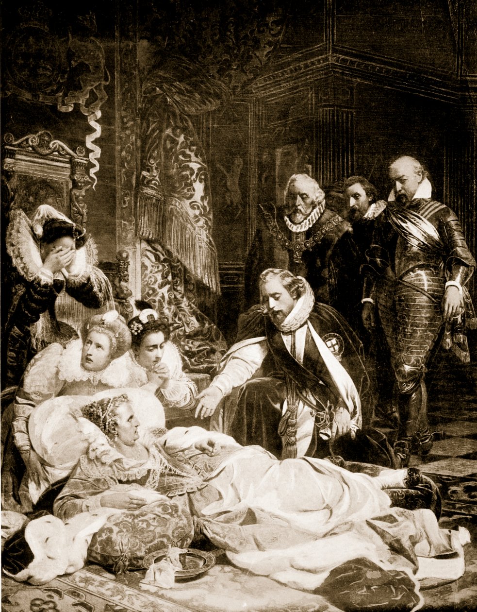 Dronning Elizabeths død, 24. mars 1603, illustrasjon fra Hutchinsons 