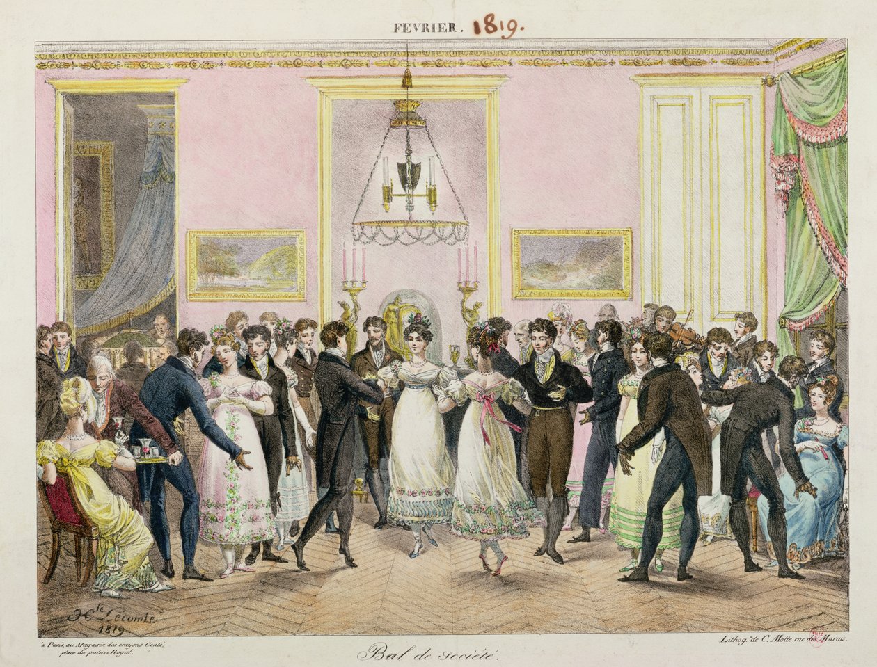 A Society Ball, gravert av Charles Etienne Pierre Motte (1785-1836) 1819 av Hippolyte Lecomte