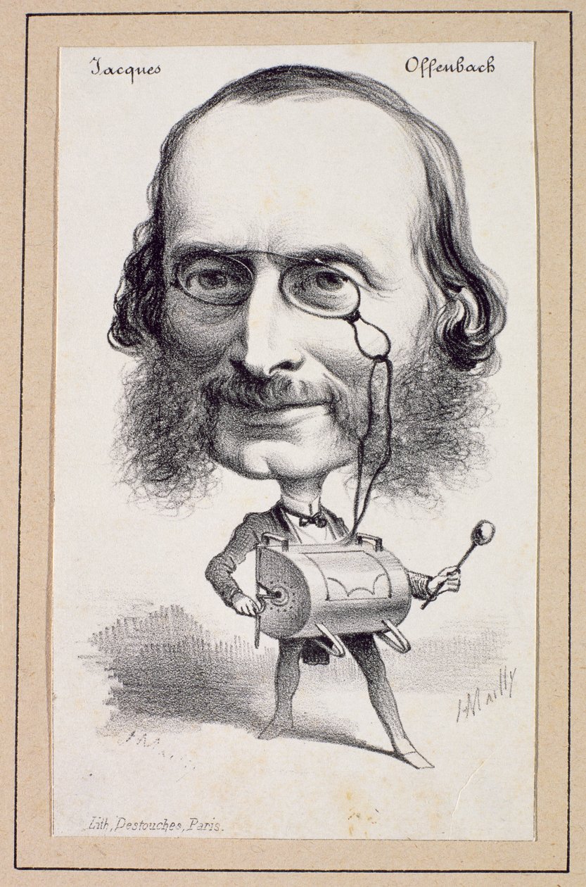Portrett av Jacques Offenbach (1819-80) gravert av Paul Emile Destouches (1794-1874) av Hippolyte Mailly