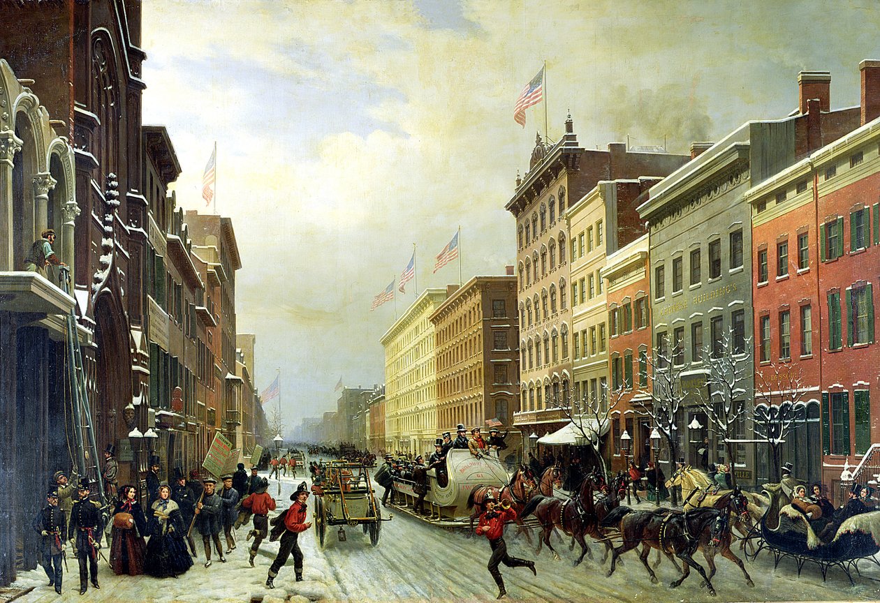 Gatescene i New York av Hippolyte Victor Valentin Sebron