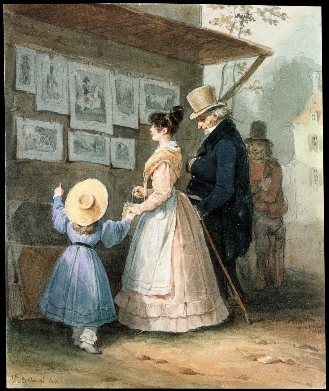 Hos selgeren av graveringer, 1831. av Hippolyte Bellange