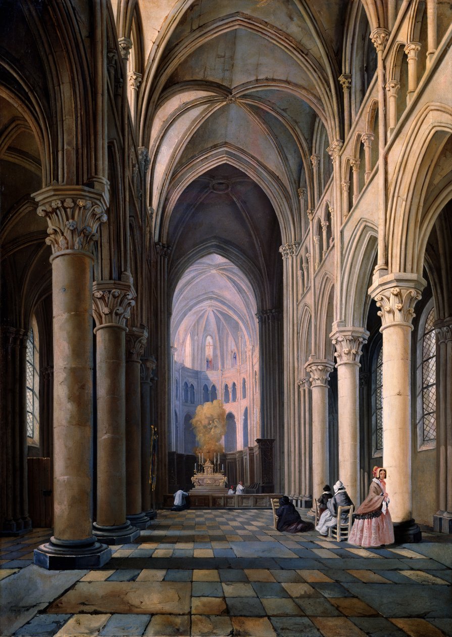 Interiør i en kirke av Hippolyte Joseph Cuvelier