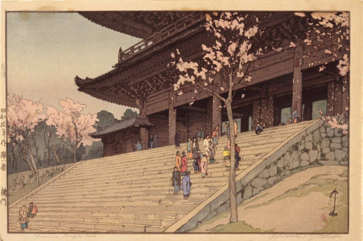 Chionin Temple Gate (farget treblokktrykk) av Hiroshi Yoshida