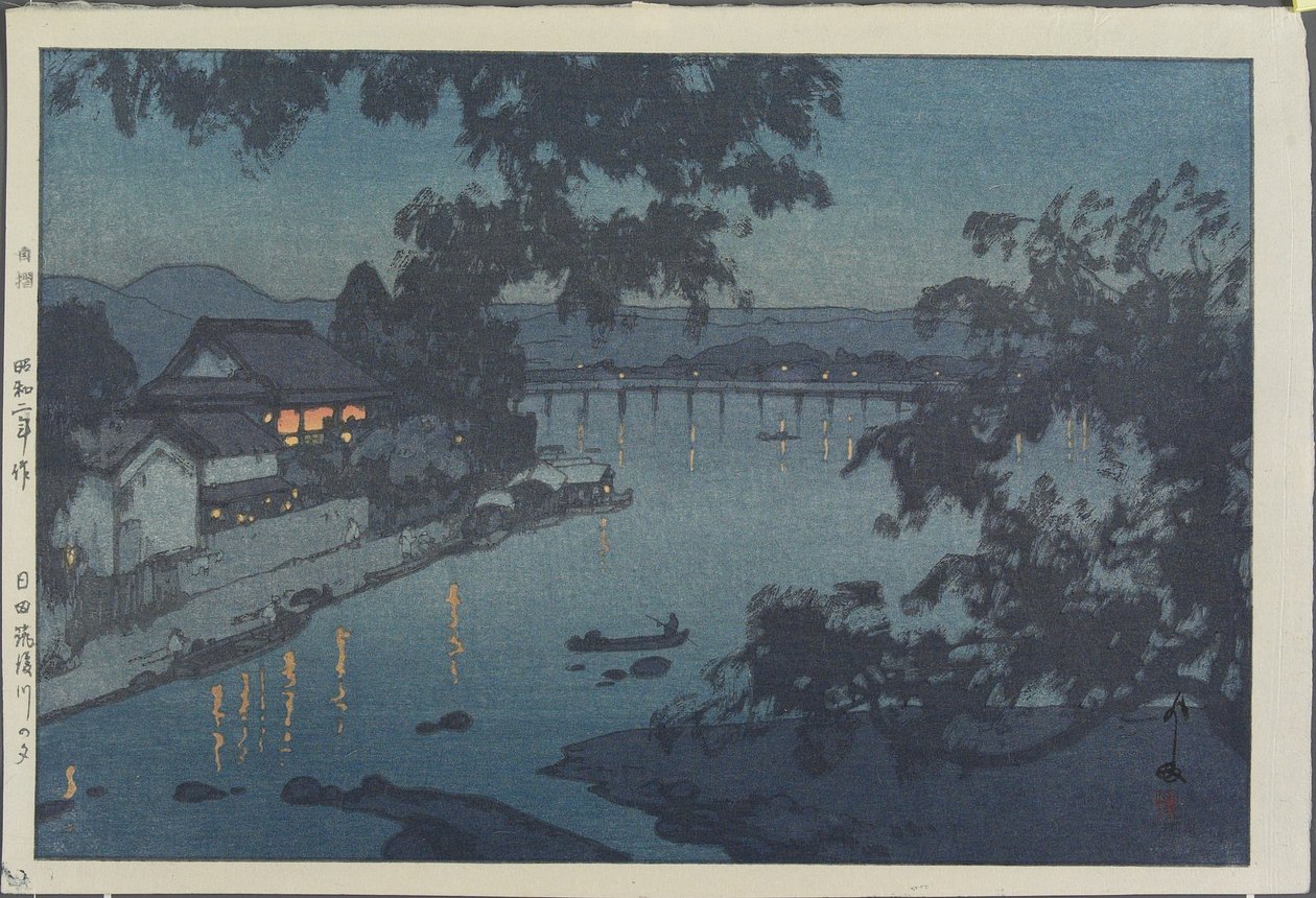 Kveld på Chikugo-elven i Hita av Hiroshi Yoshida