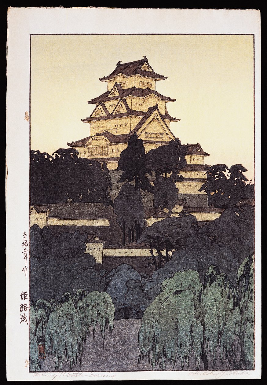 Kveldsutsikt over Himeji-slottet av Hiroshi Yoshida