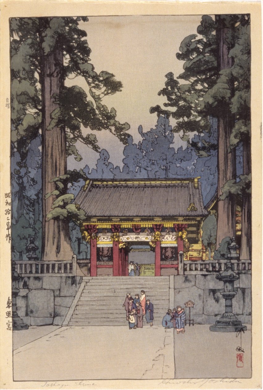 Toshoyu-helligdommen (treblokktrykk i farger) av Hiroshi Yoshida