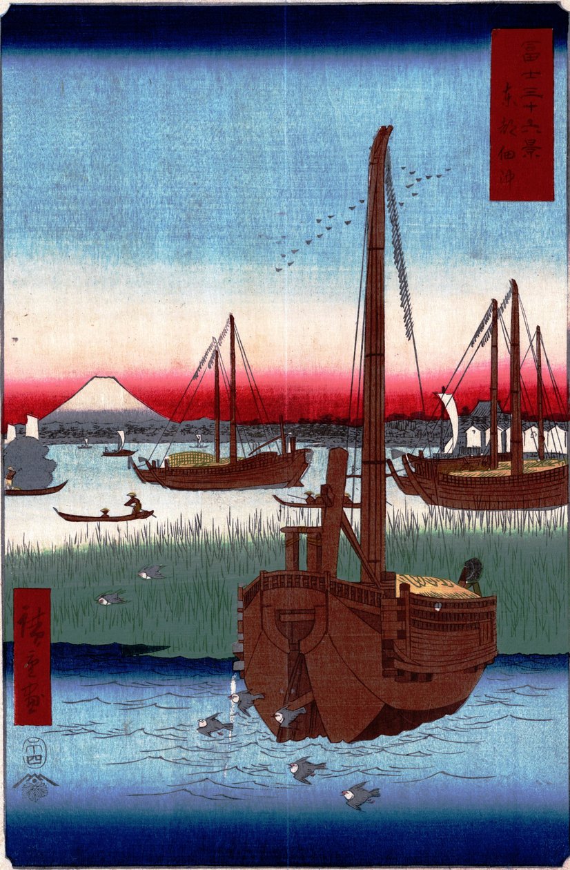 36 Visninger av Fuji-san- # 4. Oh f Tsukuda doktor sand av Utagawa Hiroshige