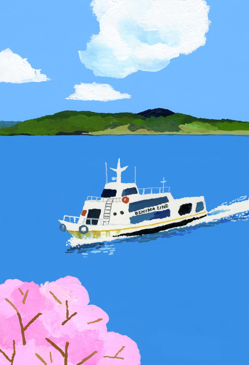 Turistbåt og kirsebærblomst av Hiroyuki Izutsu
