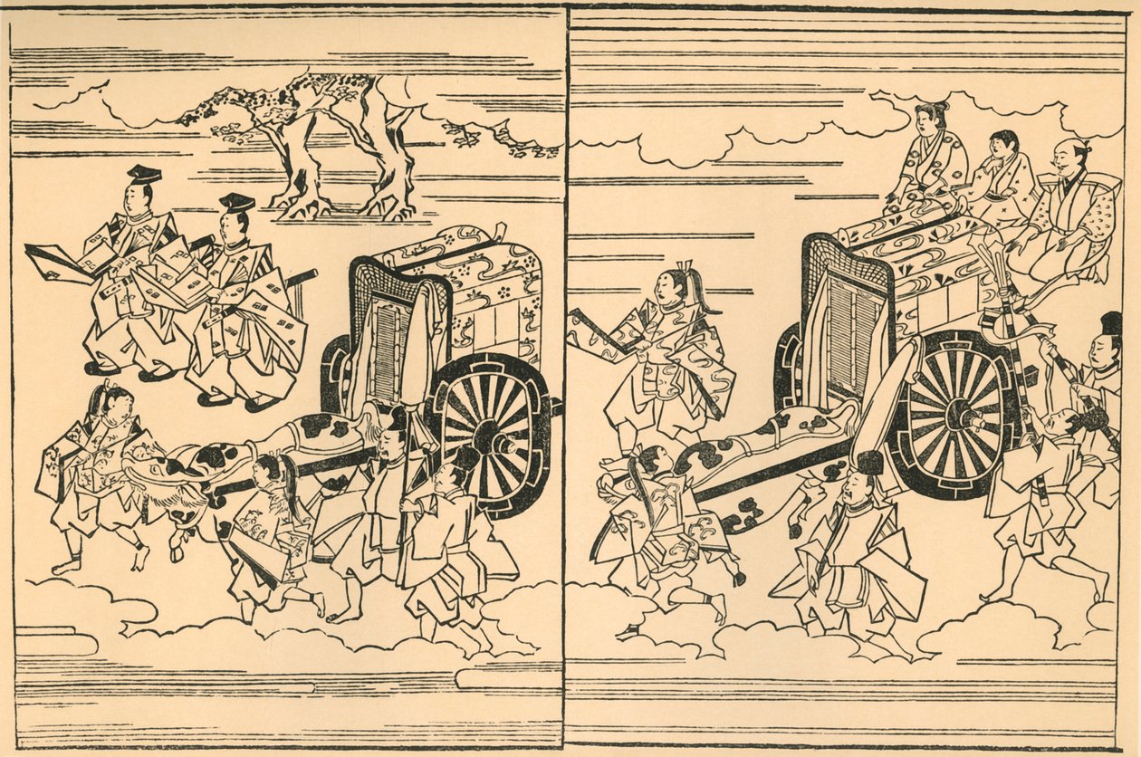 Vogner trukket av okser, 1663, 1924. av Hishikawa Moronobu