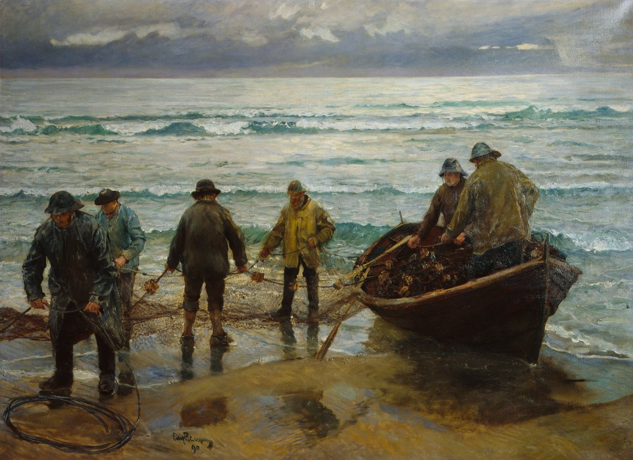 Laksefiskere på Sele av Hjalmer Eilif Emanuel Peterssen