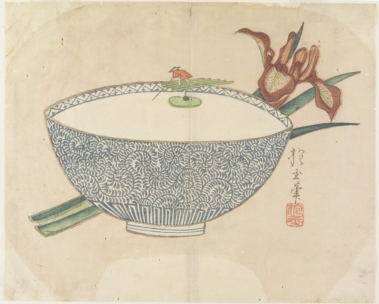 (Bowl of Water with Tiny Boatman Floating), ca. 1830 av Hogyoku