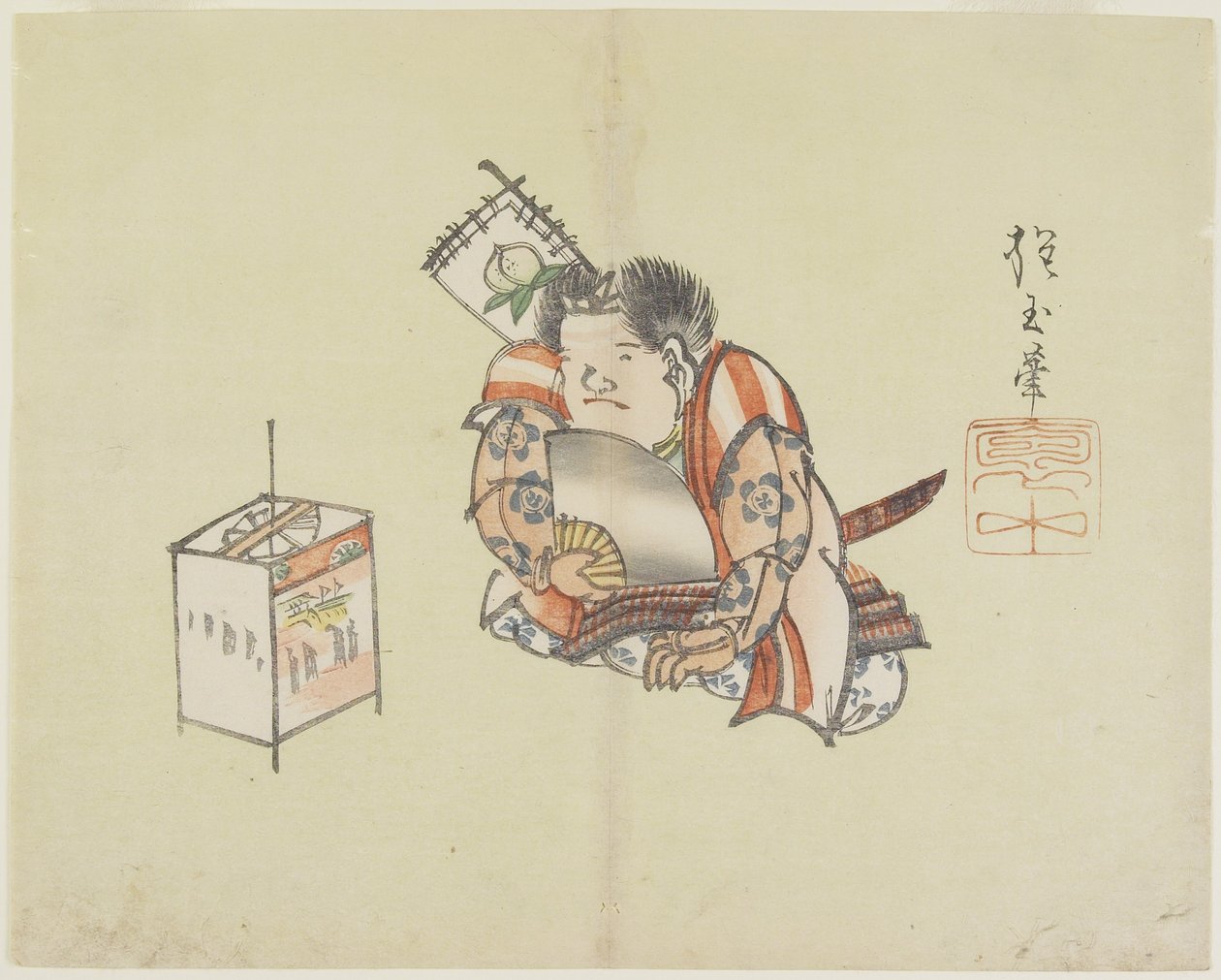 (Momotaro_ Bruke en vifte), c. 1830 av Hogyoku