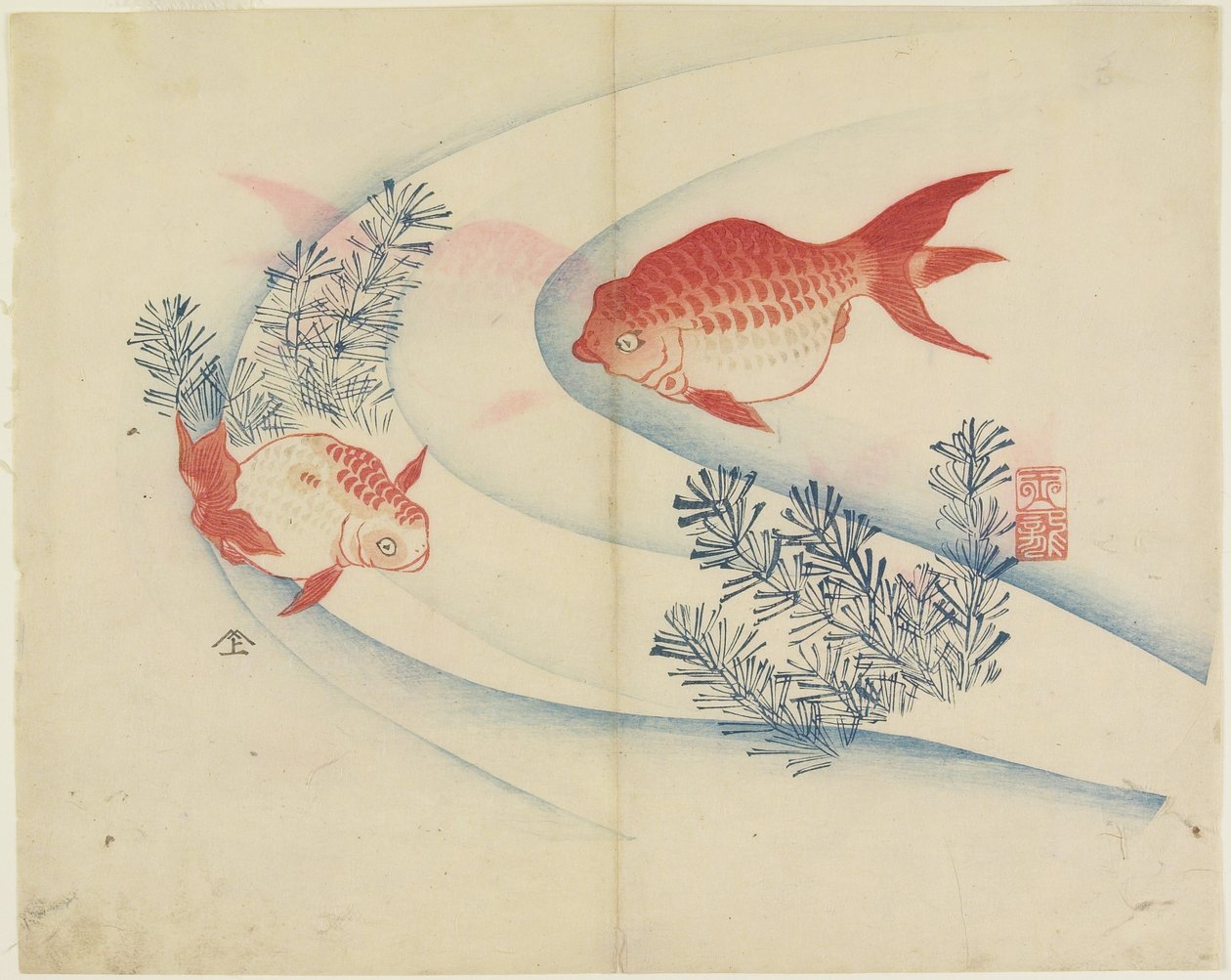 (To gullfisk i vann), ca. 1830 av Hogyoku