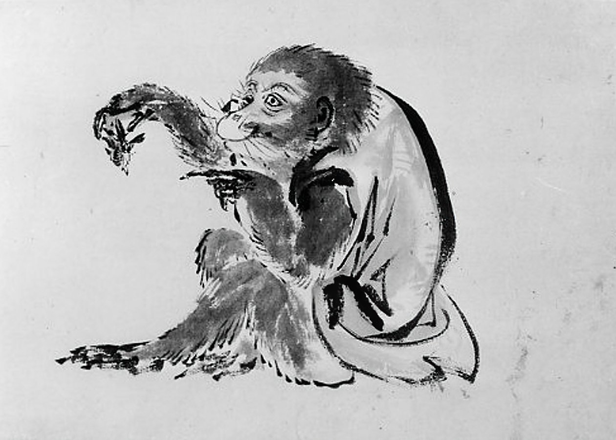 Monkey and Bee, 1800-tallet. av Hokusai School.