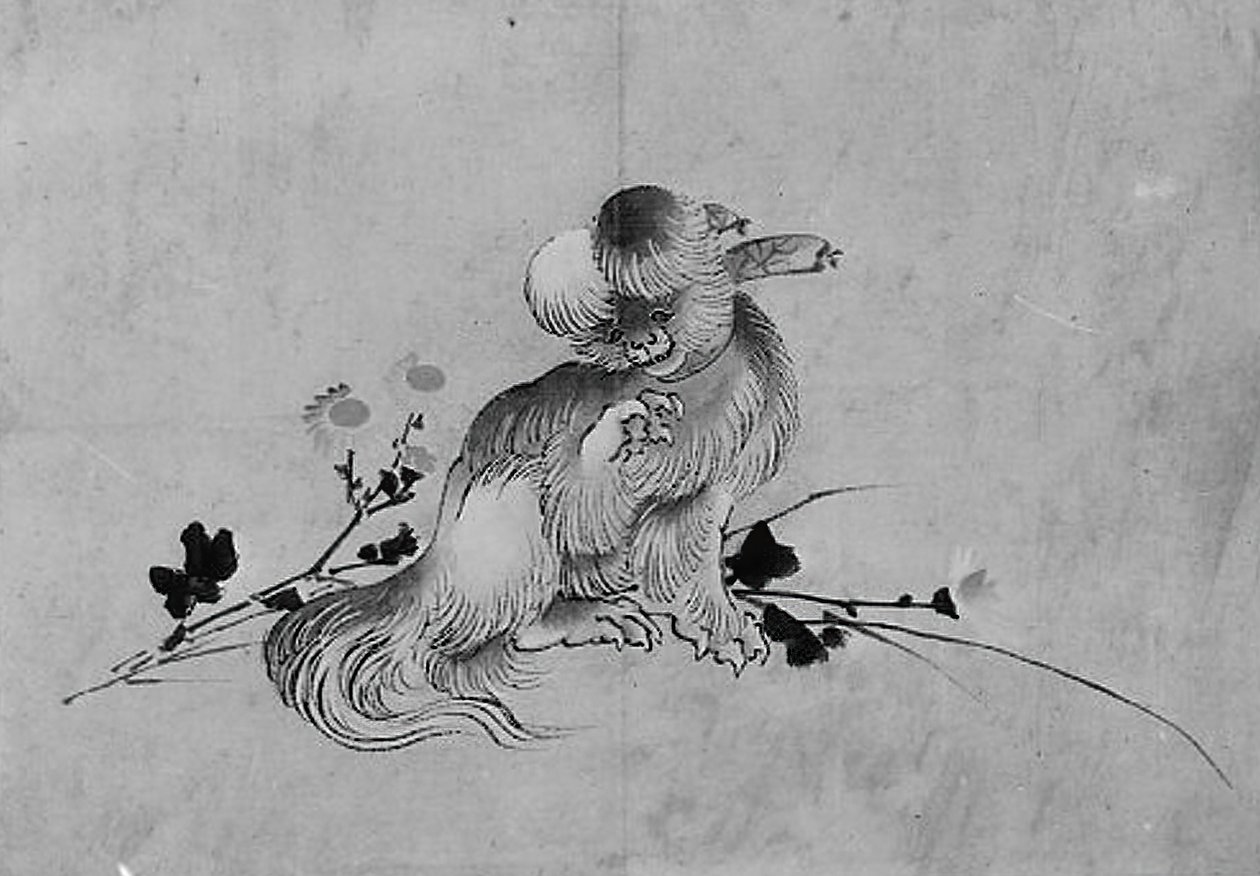 Pekingeser, 1800-tallet. av Hokusai School.
