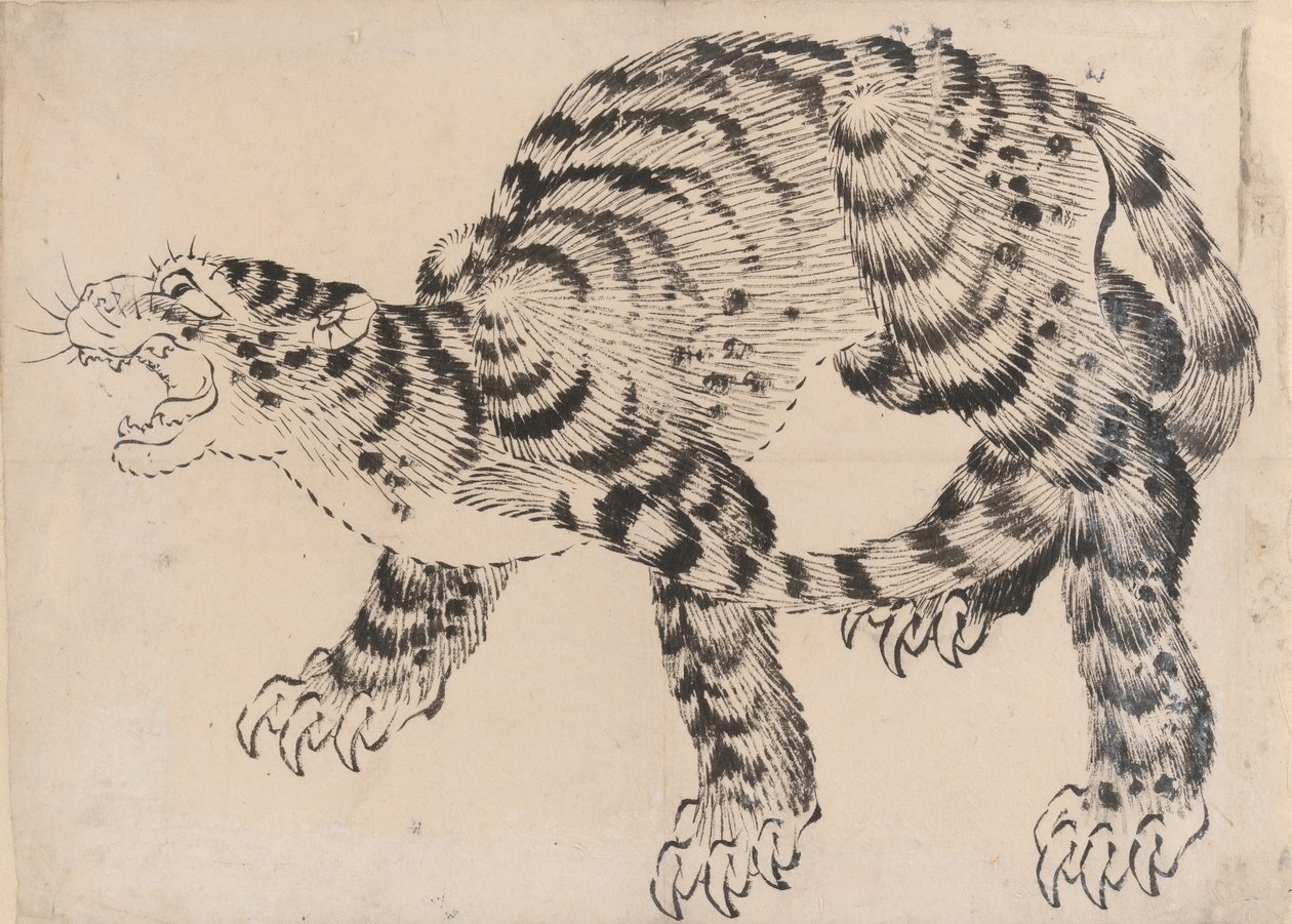 Tiger, 1800-tallet. av Hokusai School.