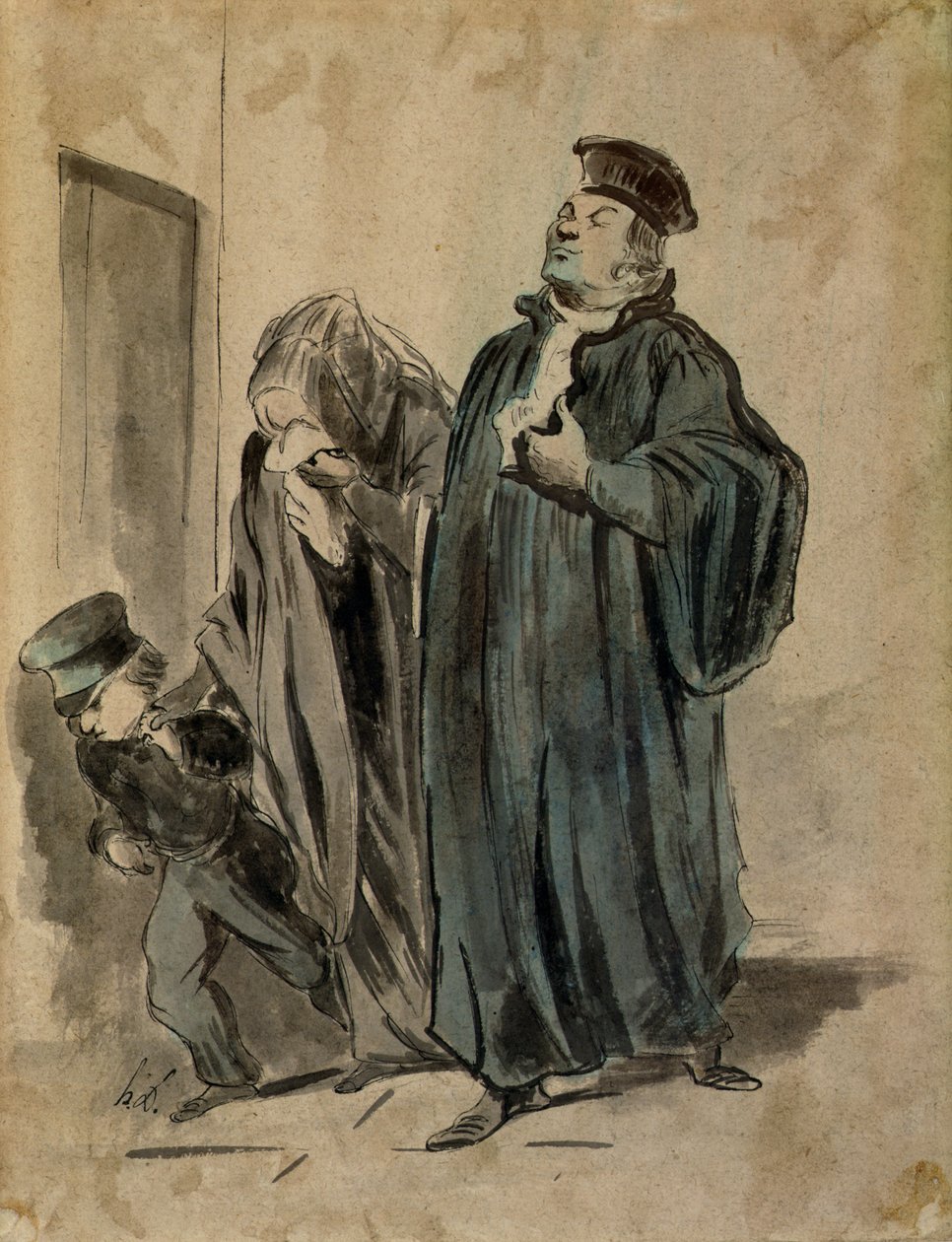 Dommer, kvinne og barn (blekk på papir) av Honoré Daumier