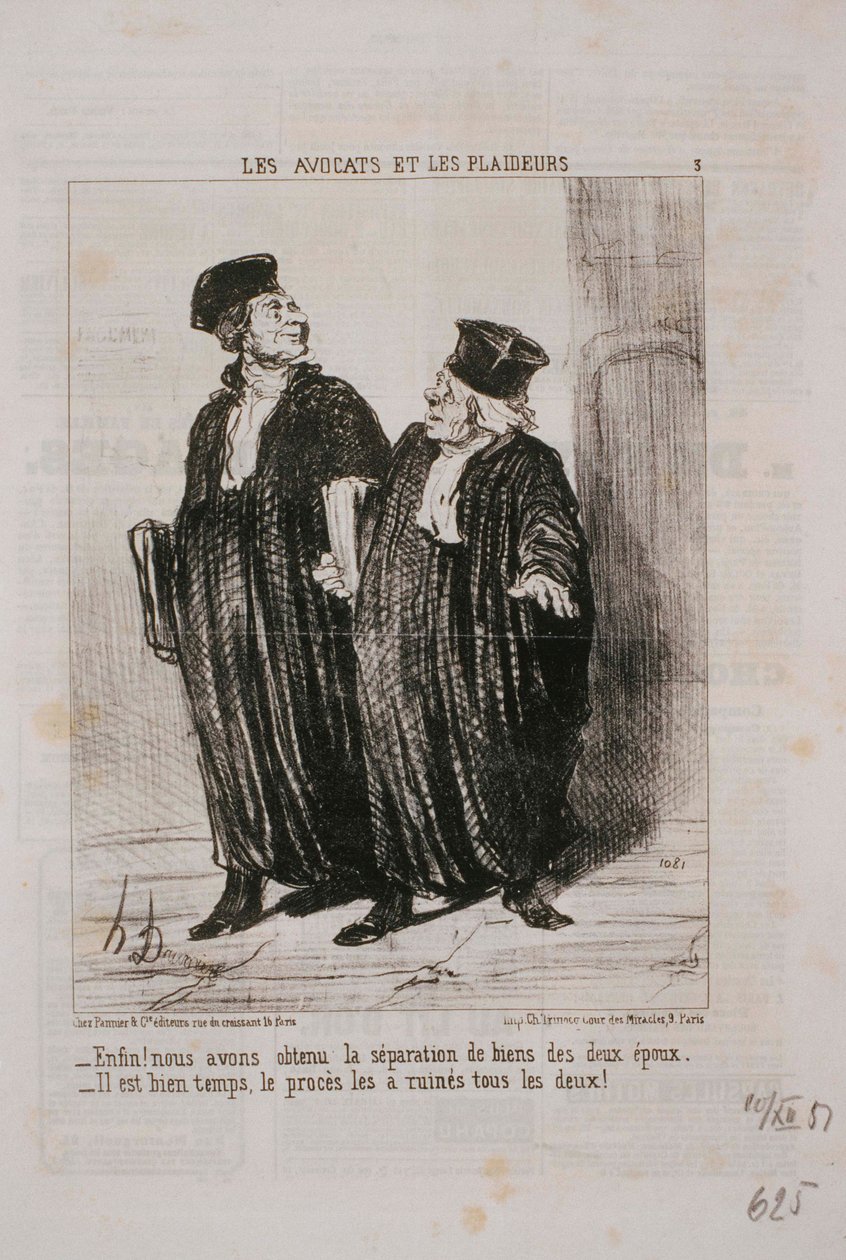 Advokater og saksøker- Endelig! Vi har fått eiendomsskillelse ... av Honoré Daumier