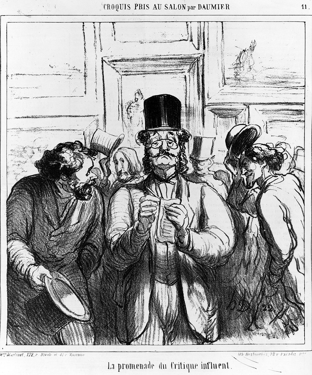 'The Promenade of the Influential Critic', tegneserie fra 'Charivari' magazine, 24. juni, 1865 av Honoré Daumier