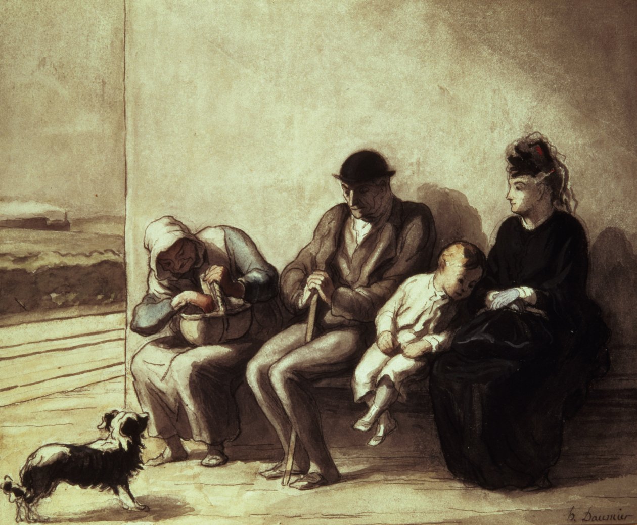 Wayside jernbanestasjon (penn og vask) av Honoré Daumier