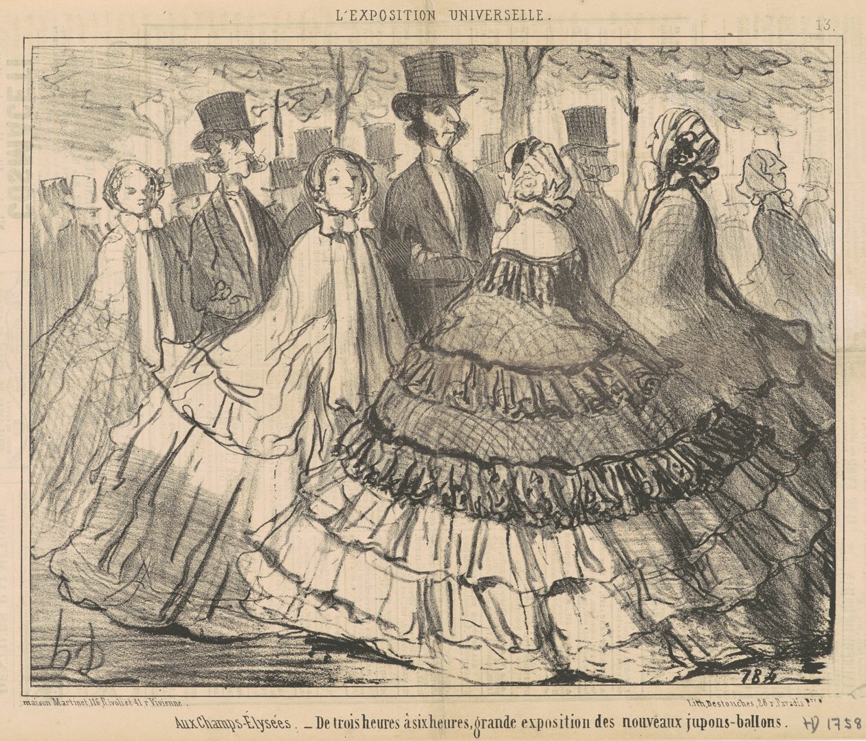 På Champs-Elysées...Fra tre til seks timer av Honoré Daumier